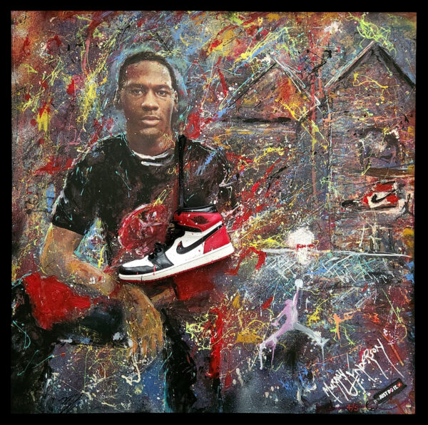 Michael Jordan w/Black Toe Jordan 1 Shoe