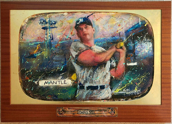 Mantle1 Mickey Mantle 1955 Bowman Card w/Wooden TV Frame