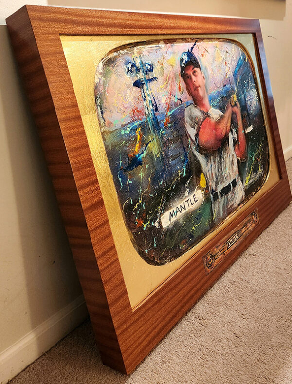 Mantle2 Mickey Mantle 1955 Bowman Card w/Wooden TV Frame